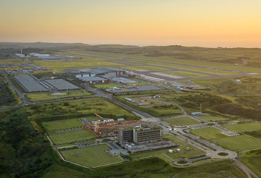 With King Shaka International Airport in the background